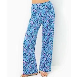 XL Lilly Pulitzer Allena Knit Palazzo Pant Barton Blue Star Gazing 31" wide leg